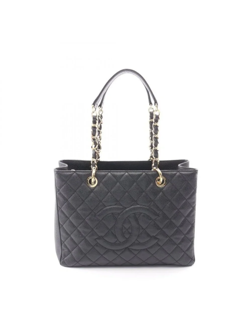 Chanel Tote Quilted Grand Shopping GST Black Caviar Leather Chain